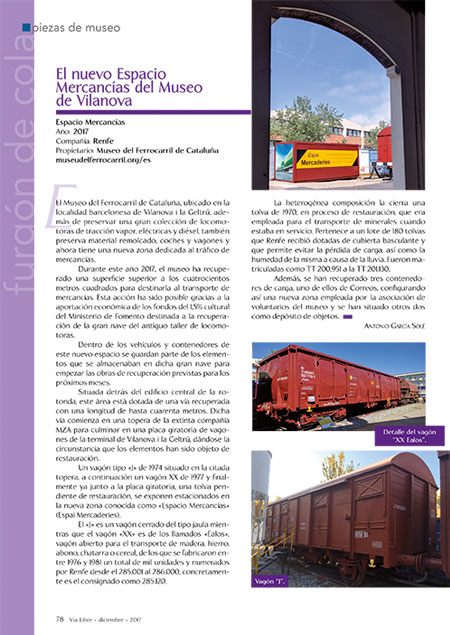 El nuevo Espacio Mercancas del Museo de Vilanova, Revista Va Libre, 2017. p.78, n 624
