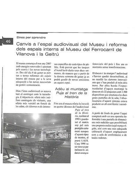 Canvis a l'espai audiovisual del Museu i reforma del espais interns al Museu del Ferrocarril de Vilanova i la Geltr