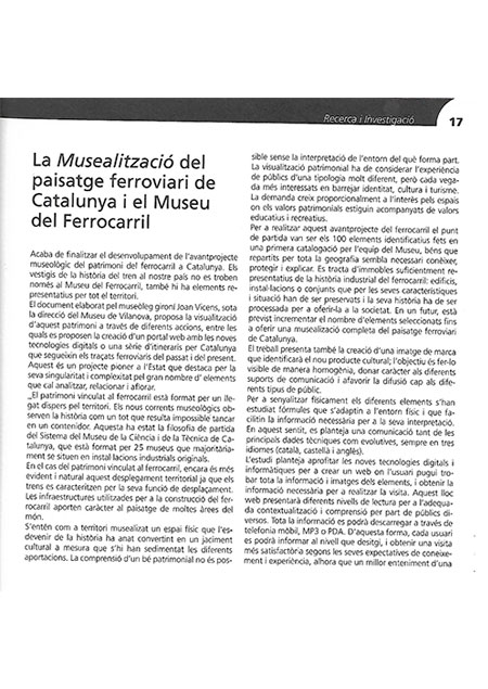 La musealitzaci del paisatge ferroviari de Catalunya, el Museu del Ferroviari, 2009