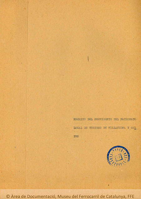 Escrito del presidente del patronato local de turismo de Villanueva i Geltr, 1975