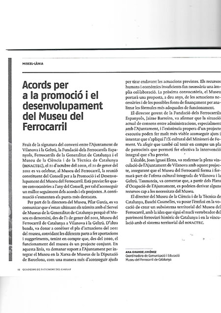 Acords per a la promoci i el desenvolupament del Museu del Ferrocarril