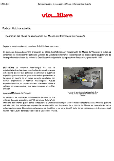Se inician las obras de renovacin del Museo del Ferrocarril de Catalua
